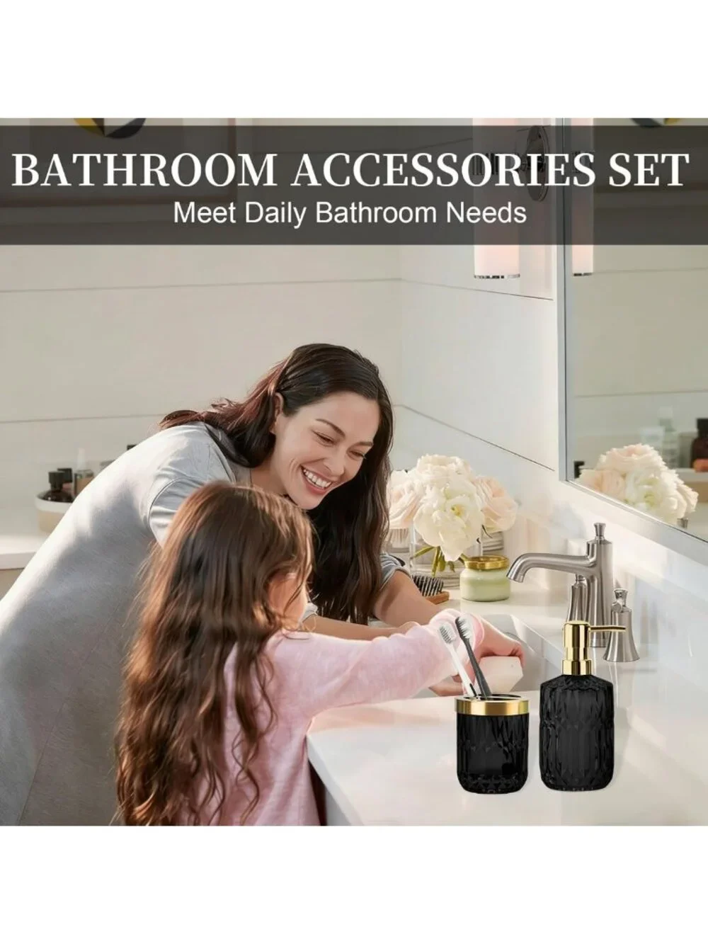 Modern Glass Bathroom Accessories Set - 2PCS Toothbrush Holder & Soap Dispenser